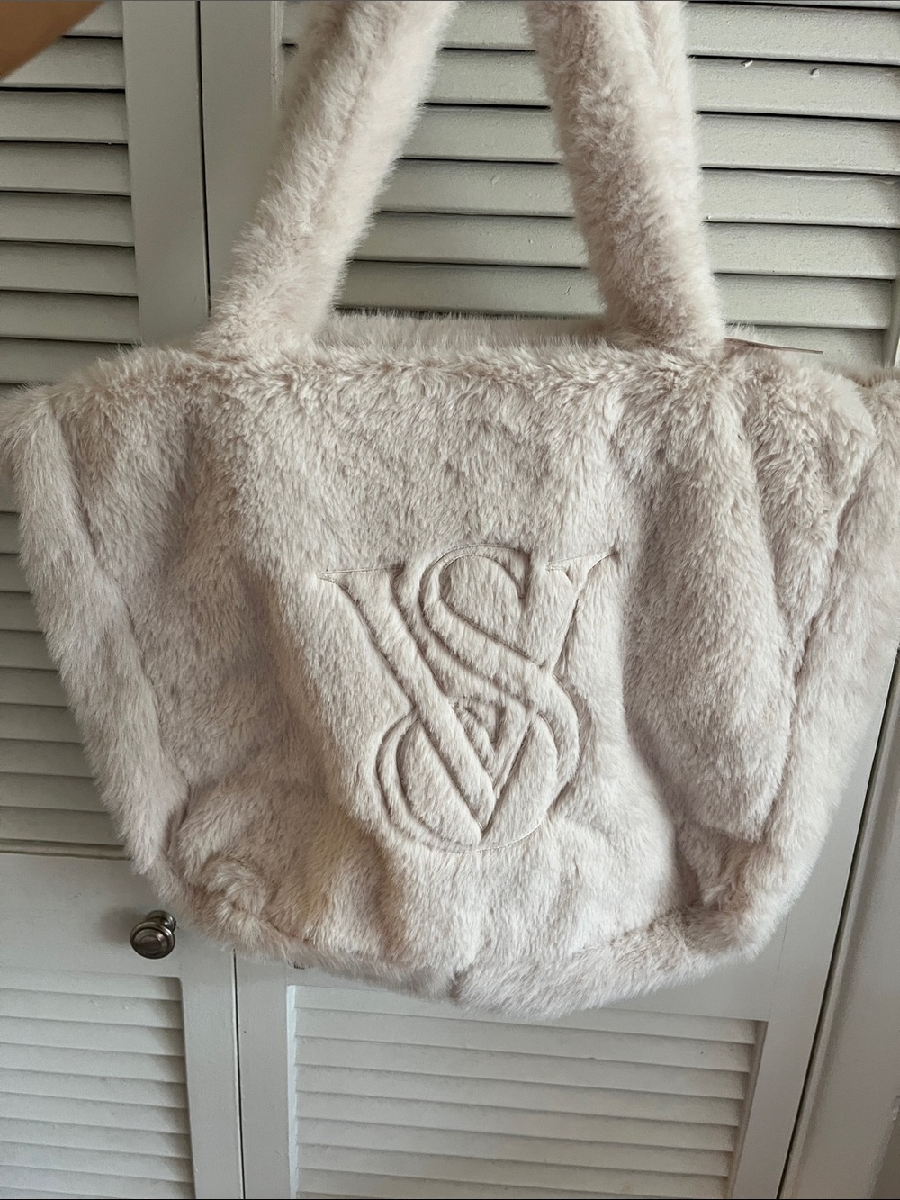 Victoria Secret Plush Faux-Fur Tote Bag in Light Blush